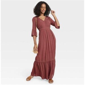 Knox Rose Maxi Dress XS Boho Swiss Dots Prairie Tiered V Neck Imperial Waist Bur